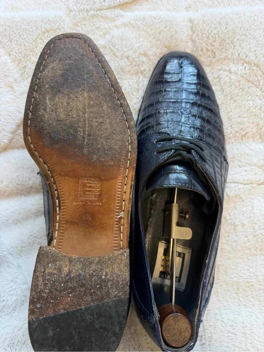 $700 David Eden Navy Blue Genuine Crocodile Alligator Exotic Skin Shoes 9.5